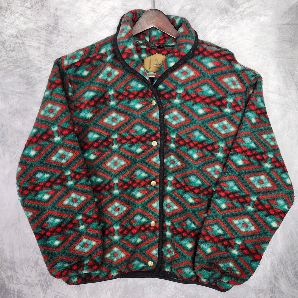 Vintage 90s Woolrich Southwestern Fleece Snap Jacket Large Aztec Made in USA